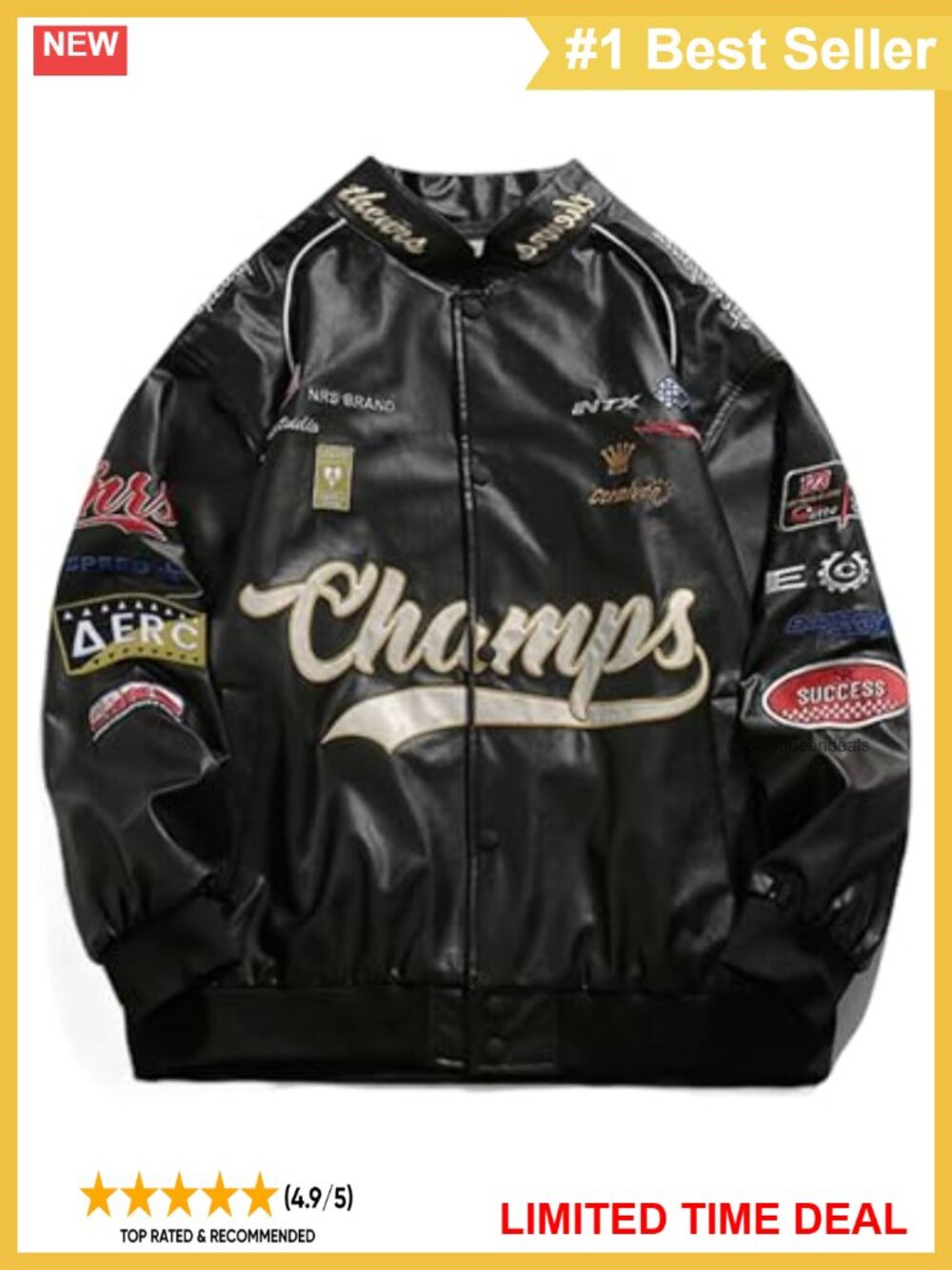Faux Leather Oversized Racing Moto Jacket Streetwear Biker Racer